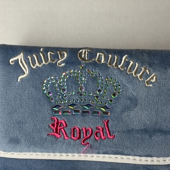 Juicy Couture Royal Crown Rhinestone Velour Wallet Y2K Blue - Picture 2 of 8